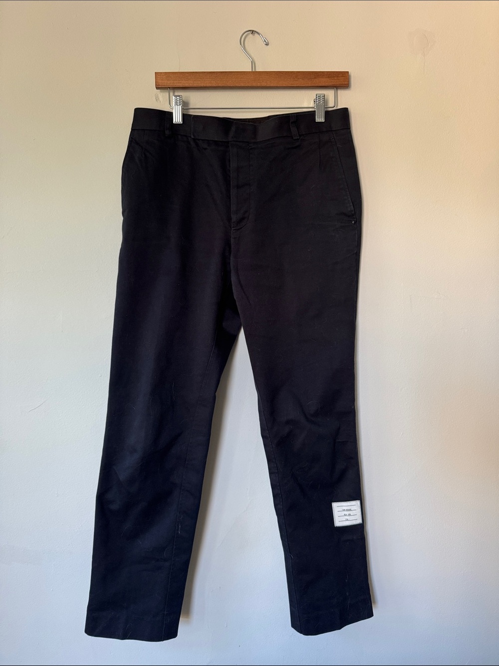 Thom Browne Navy Chinos with Signature Patch